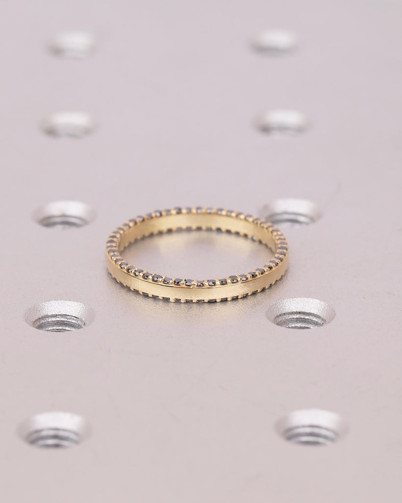 18k Solid Gold Wedding Band, Pave Round Black Diamond Double Row Eternity Band, Unique Stackable Rings for Women, Art Deco Anniversary Ring image #1