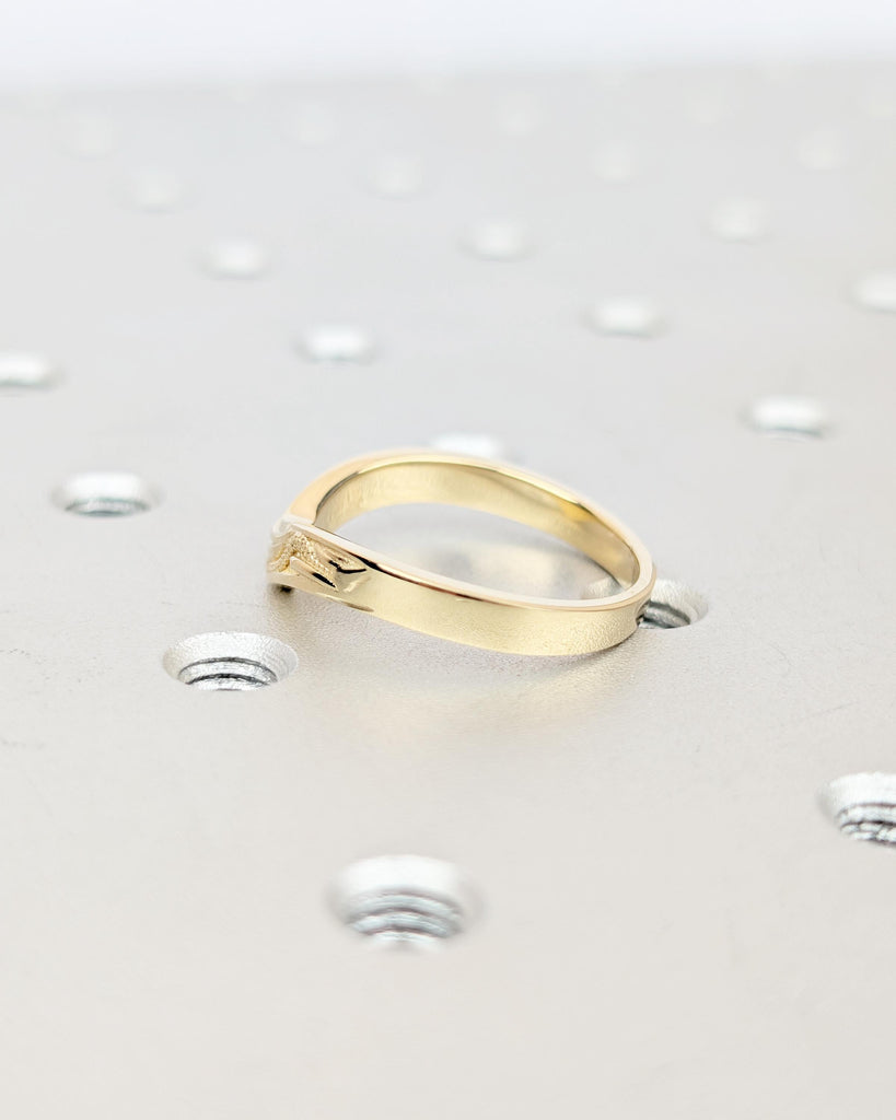 Curved Wedding Band Women, Vintage Inspired 14k Yellow Gold Filigree Ring, Milgrain Stackable Rings image #4