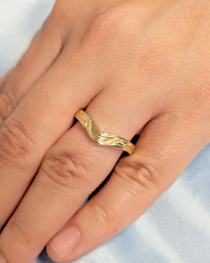 Vintage Style Matching Rings for Women, Art Deco 18k/14k Solid Gold Wedding Band, Milgrain Personalized Handmade Jewelry, Filigree Band image #8
