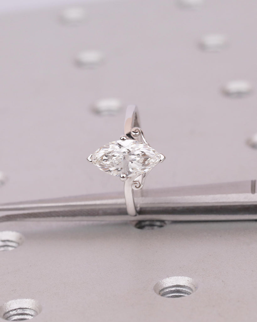 1-2ct Marquise Cut Lab Grown Diamond Engagement Ring, Vintage Scrollwork 18k White Gold Ring, Bridal Wedding Jewelry, Big Statement Rings image #8