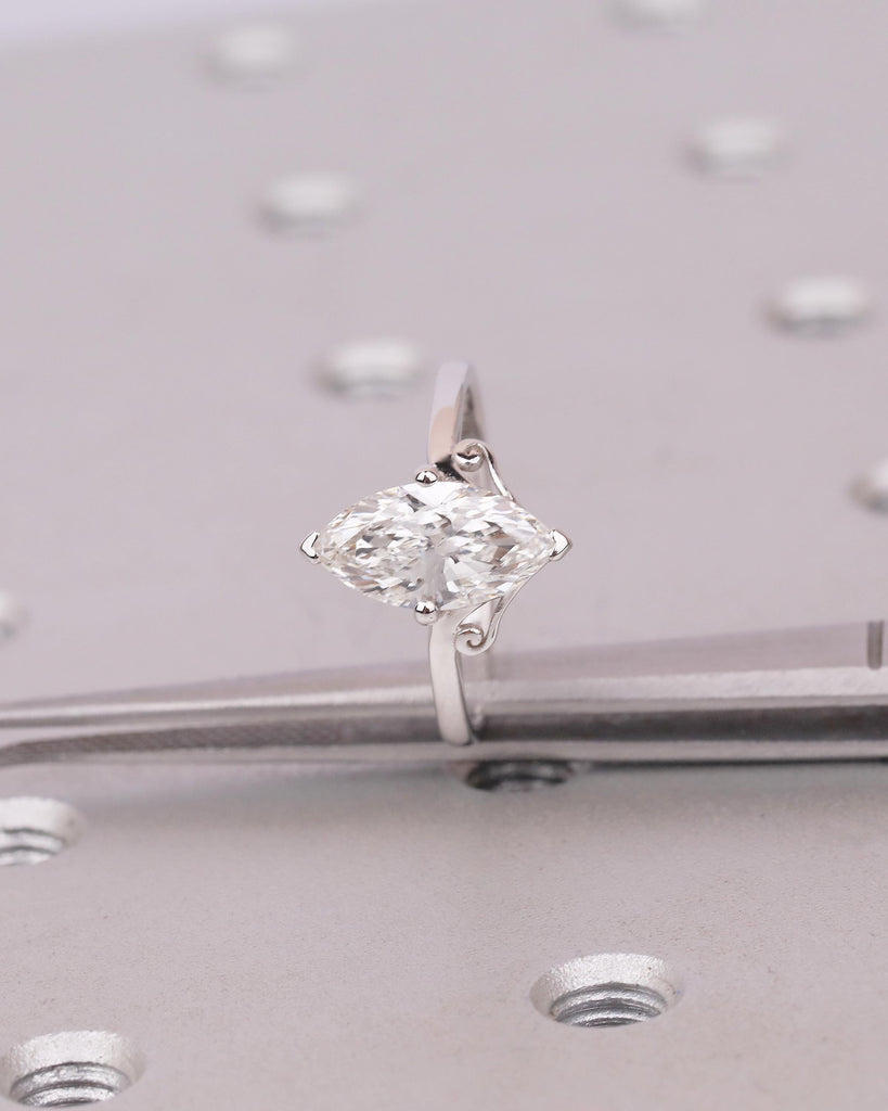 18k White Gold Lab Created Diamond Wedding Ring, Marquise Engagement Ring image #8
