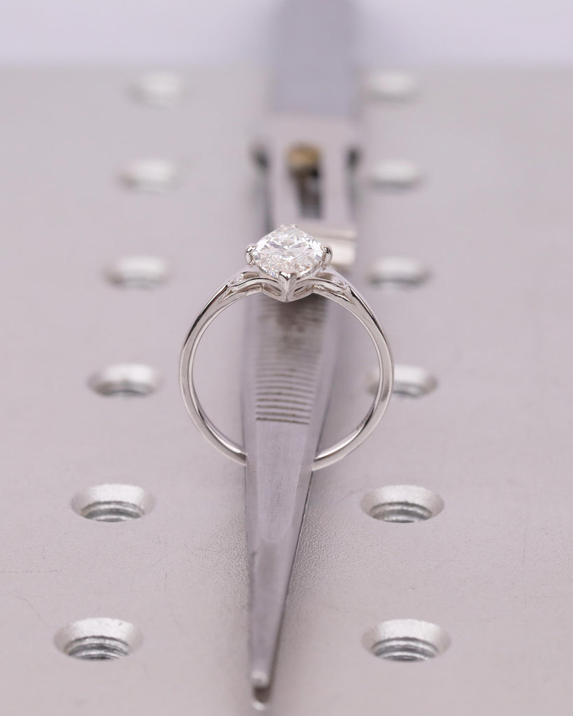 Unique Solitaire Moissanite Engagement Ring, Filigree 18k White Gold Marquise Cut Ring image #7