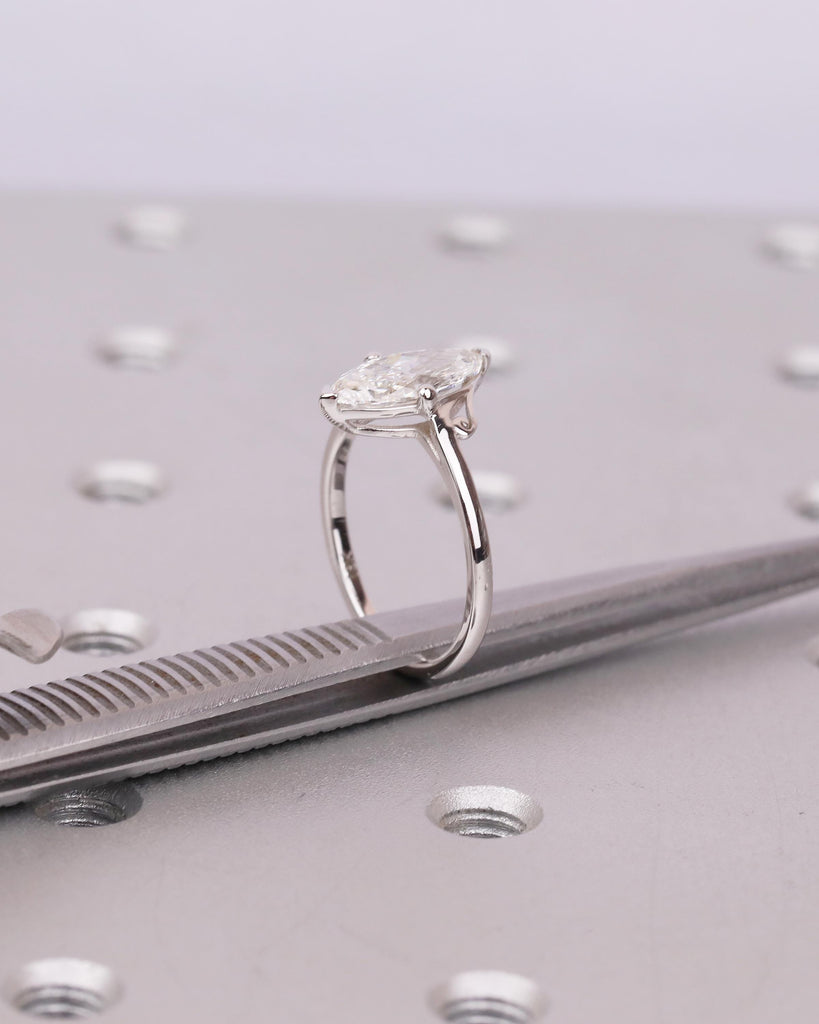 Unique Solitaire Moissanite Engagement Ring, Filigree 18k White Gold Marquise Cut Ring image #12