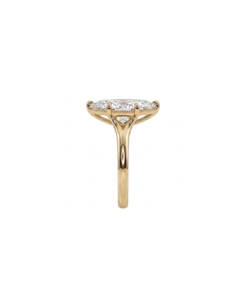Solitaire Marquise Cut Lab Grown Diamond Engagement Ring, Split Shank 18k/14k Yellow Gold Statement Rings for Women, Vintage Bridal Jewelry image #5