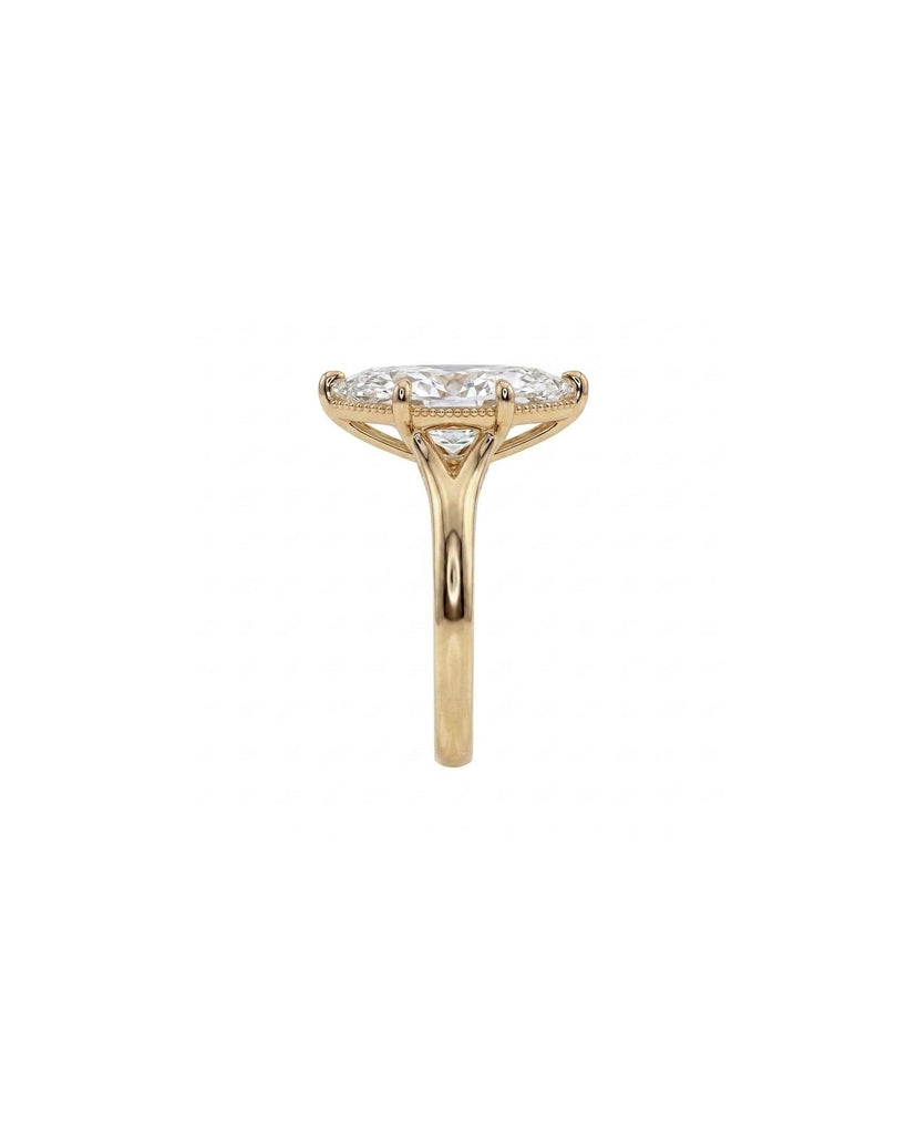 Vintage Style Marquise Cut Moissanite Ring, Solitaire Engagement Ring, Milgrain 14k Gold Statement Jewelry, Split Shank Anniversary Rings image #5