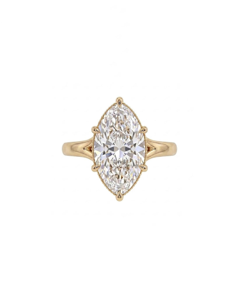 14k Solid Gold Marquise Moissanite Engagement Ring, Unique Split Shank Minimalist Ring image #3