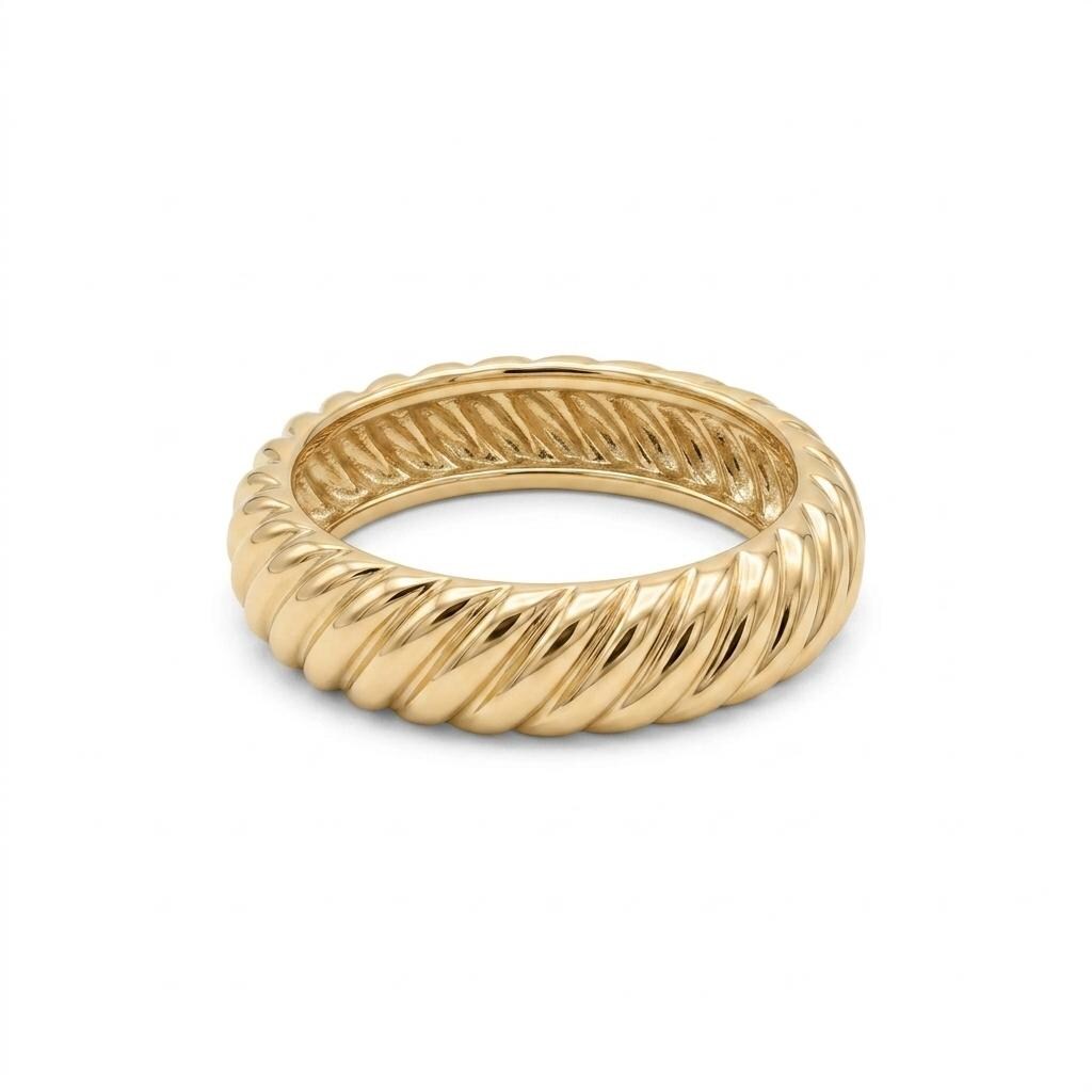 Dome Croissant Ring, 14k Solid Gold Bold Dome Statement Ring for Women, Chunky Gold Ring, Twist Rope Ring Thick Gold Ring, Jewelry for Women image #2