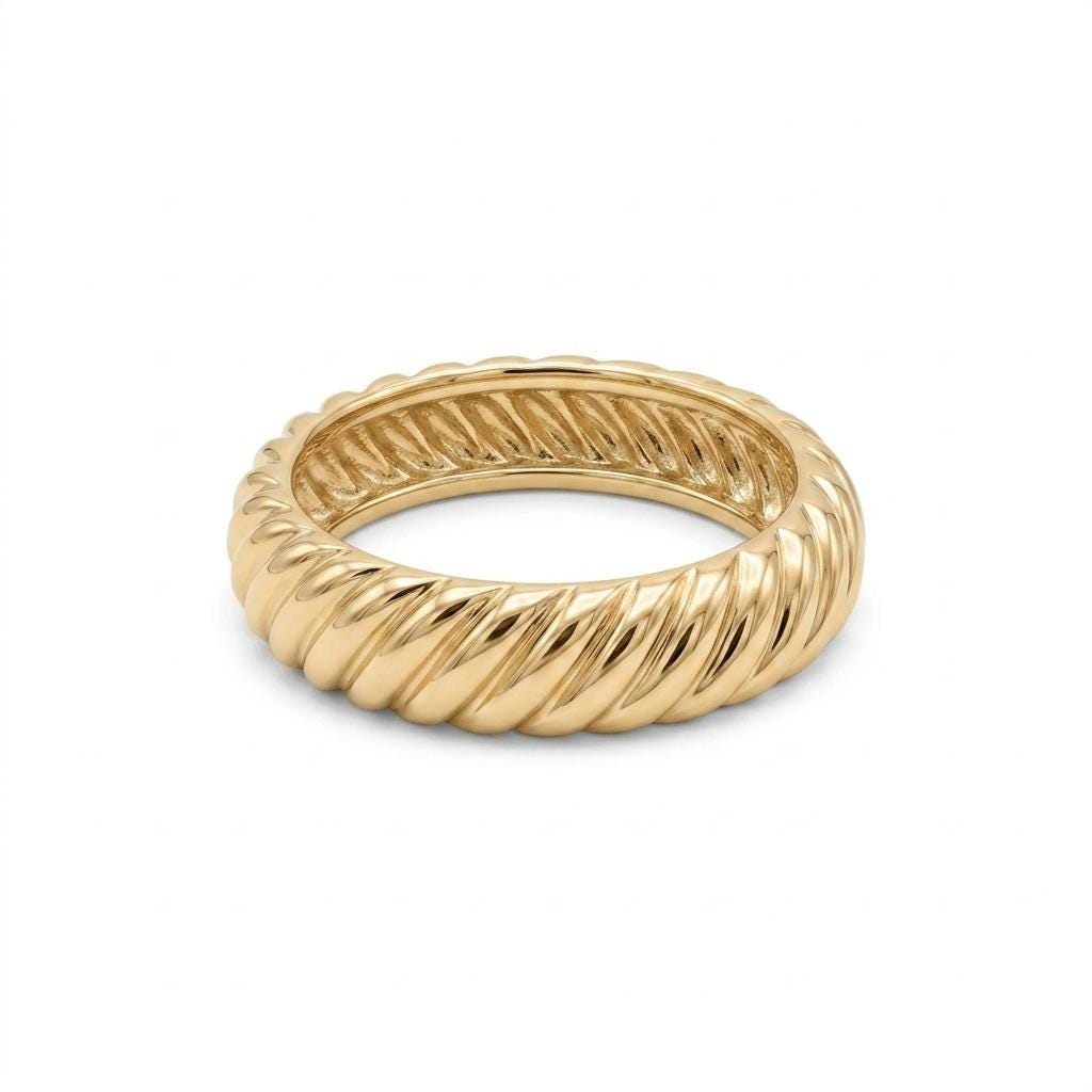 Thick Gold Croissant Ring | Twisted Statement Ring | Bold Textured Gold Band | Minimalist Jewelry | Trendy Chunky Ring Gift image #4