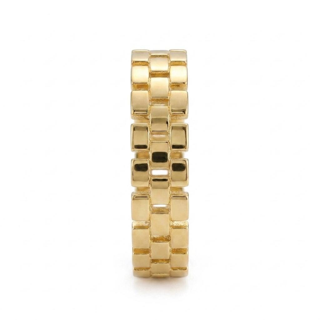 Chunky Gold Brick Link Ring, Minimalist Luxury Band, Modern Stackable Ring, Geometric Gold Ring, Alternative Wedding Band, Fine Jewelry image #6