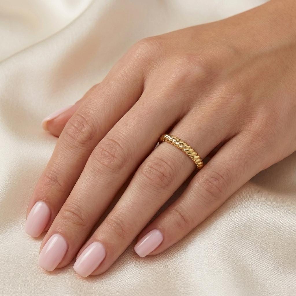 Thick Gold Croissant Ring | Twisted Statement Ring | Bold Textured Gold Band | Minimalist Jewelry | Trendy Chunky Ring Gift image #1