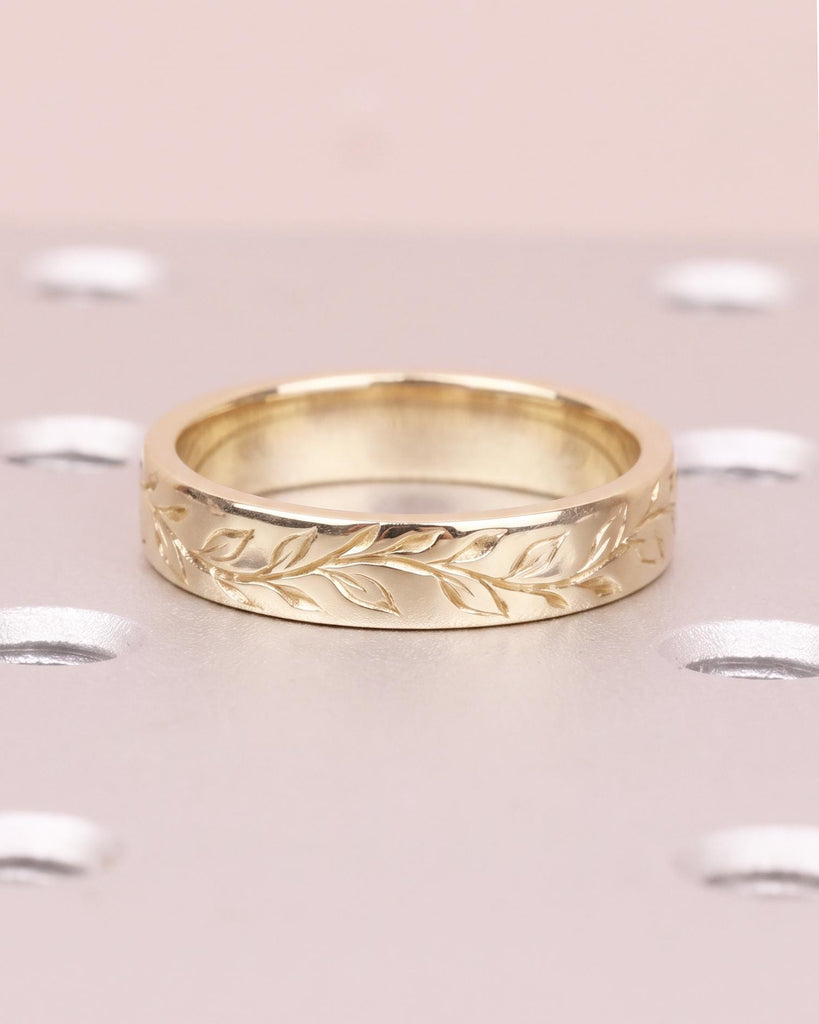 14K/18K Solid Gold Dainty Olive Leaf Ring, Unique Nature Inspired Leaf Wedding Ring for Women, 4mm Wedding Band, Vintage Gold Stacking Ring image #4