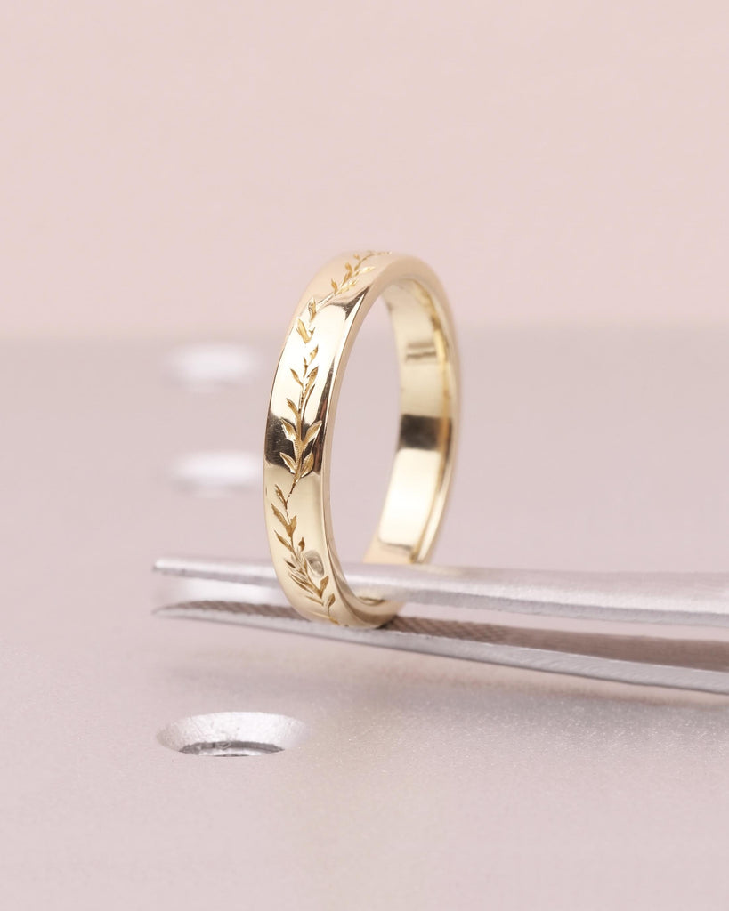14K/18K Solid Gold Dainty Olive Leaf Ring, Unique Nature Inspired Leaf Wedding Ring for Women, 4mm Wedding Band, Vintage Gold Stacking Ring image #1