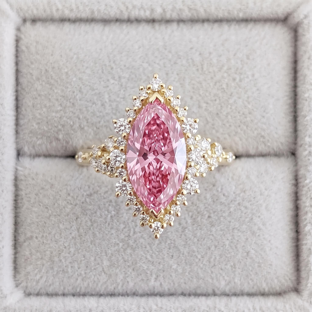 Sunburst Pink Diamond Halo Engagement Ring | 14k Yellow Gold Lab Diamond Cluster Ring | Unique Anniversary Gift for Her image #4