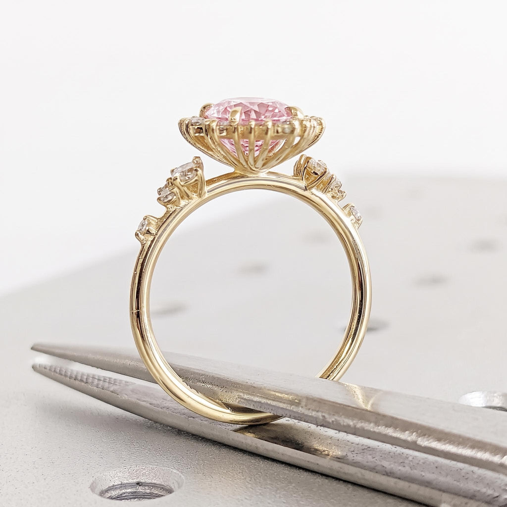 Sunburst Pink Diamond Halo Engagement Ring | 14k Yellow Gold Lab Diamond Cluster Ring | Unique Anniversary Gift for Her image #3