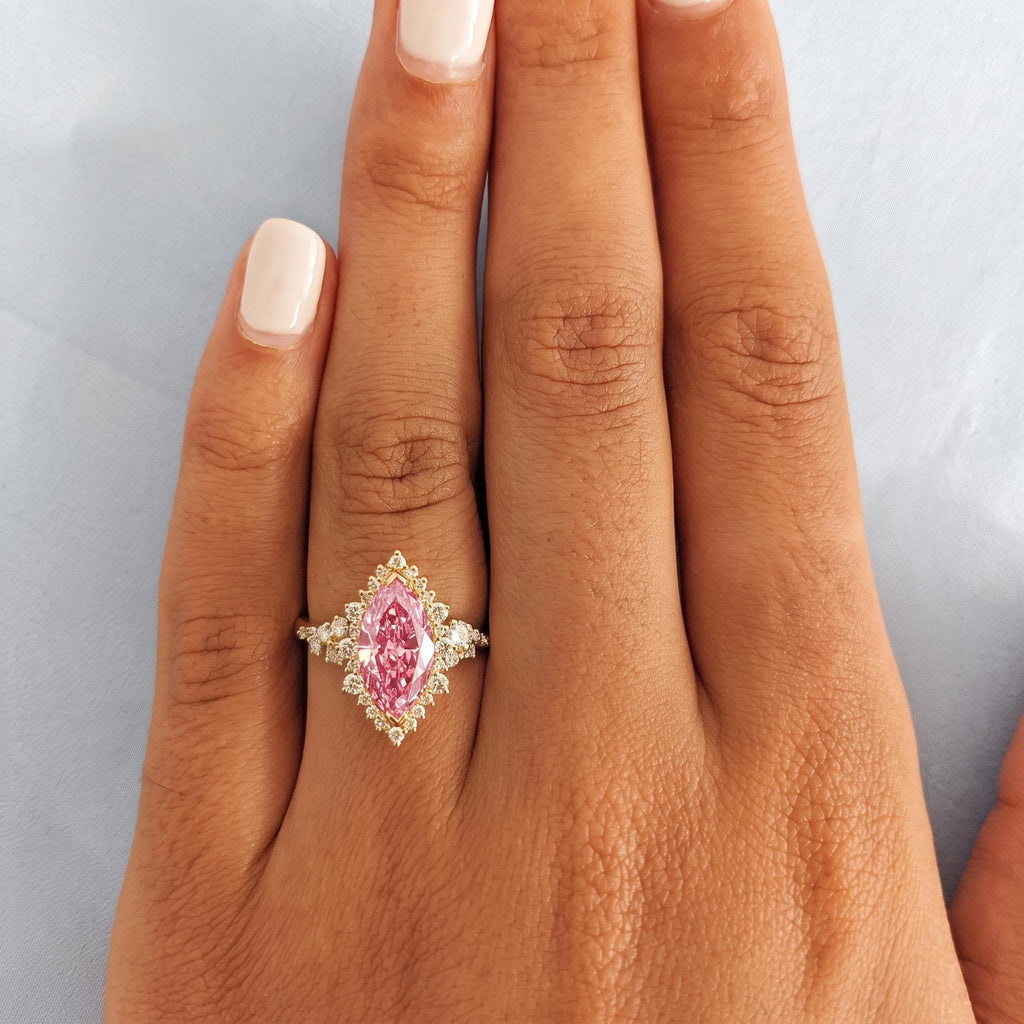 Sunburst Pink Diamond Halo Engagement Ring | 14k Yellow Gold Lab Diamond Cluster Ring | Unique Anniversary Gift for Her image #5