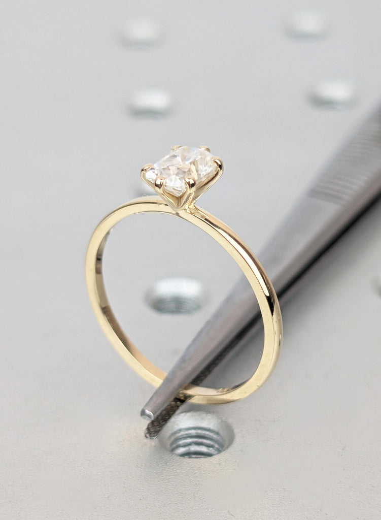 Old Mine Cut Elongated Cushion Cut Moissanite Ring, 14k Yellow Gold Solitaire Engagement Ring, Antique Cushion Wedding Ring Gift for Her image #5