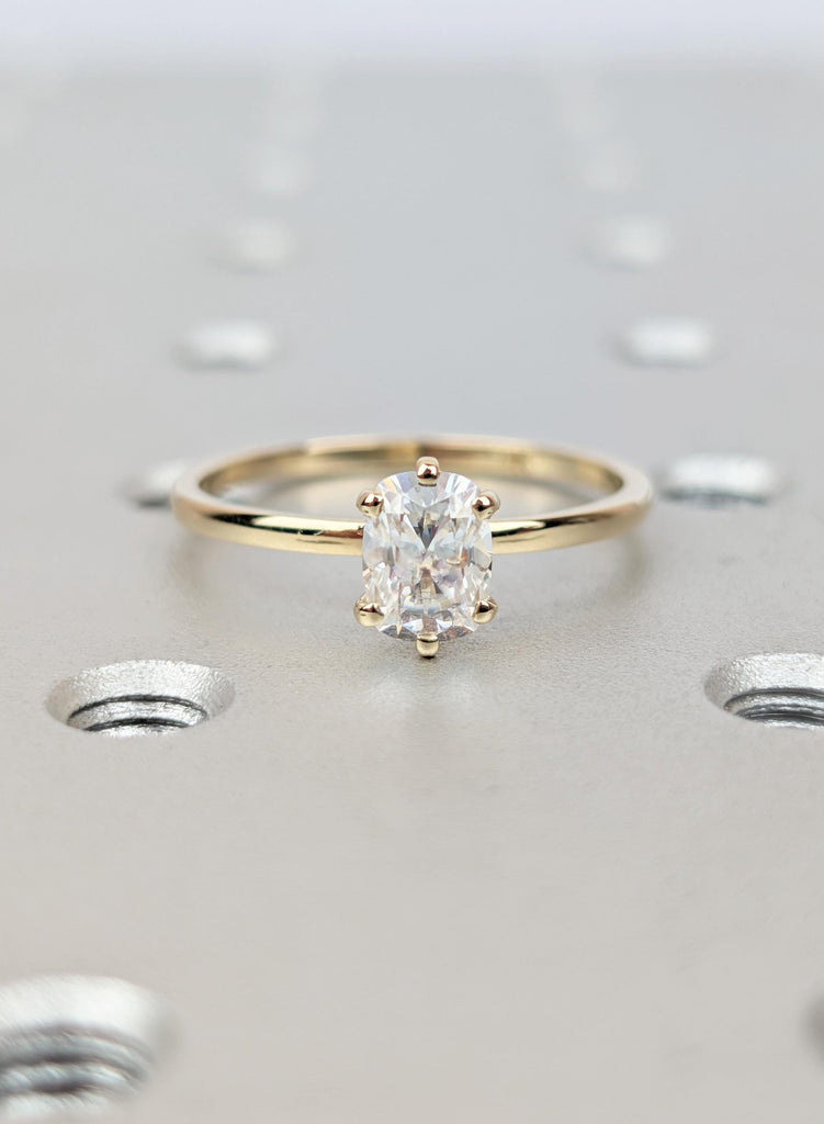 Old Mine Cushion Cut Lab Diamond Engagement Ring, Antique Elongated Cushion Solitaire Ring, Vintage 14k Gold Ring for Her, Anniversary Gift image #4