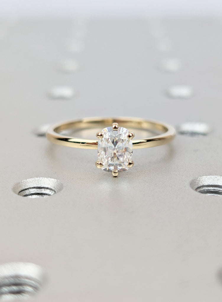 Old Mine Cut Elongated Cushion Cut Moissanite Ring, 14k Yellow Gold Solitaire Engagement Ring, Antique Cushion Wedding Ring Gift for Her image #1