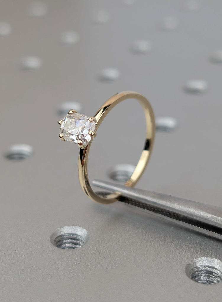 Elongated Cushion Cut Diamond Ring Old Mine Lab Grown Diamond Engagement Ring Solid Gold Solitaire Ring Unique Dainty Promise Ring for Women image #1