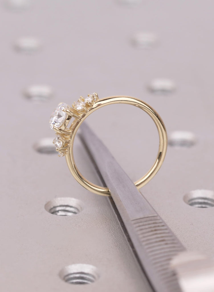Unique Cluster Engagement Ring: Round Cut Lab Diamond Ring, 14k/18K Solid Gold Ring For Women, Fine Jewelry image #9