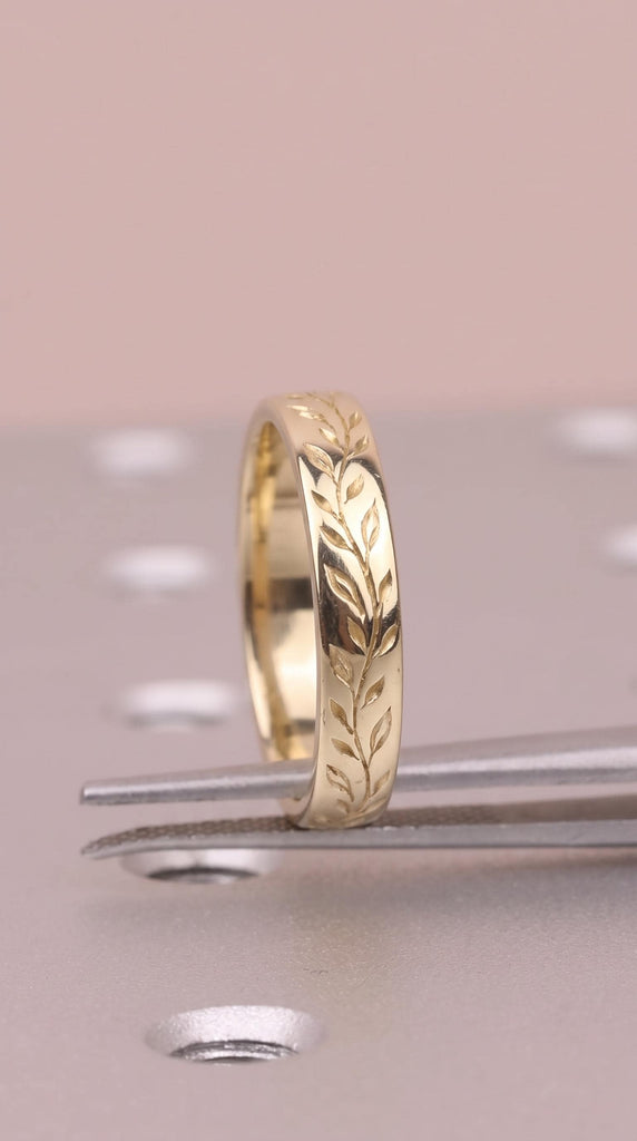 14K/18K Solid Gold Olive Leaf Ring | Nature Inspired Wedding Ring for Women | 5mm Wedding Band Stacking Ring image #3