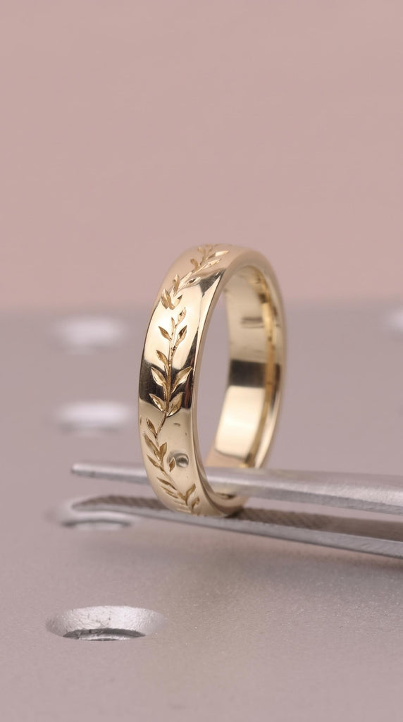 6mm Vintage Vine and Leaf Unisex Couples Ring | Gold or Platinum Wedding Ring | Gift for Him or Her image #3