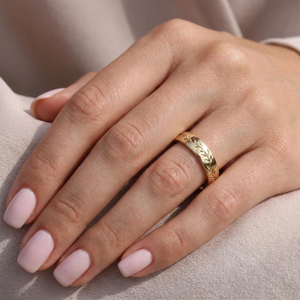 14K/18K Gold Olive Leaf Wedding Band | 6mm Nature Inspired Chunky Ring for Women | Minimalist Stacking Ring image #1