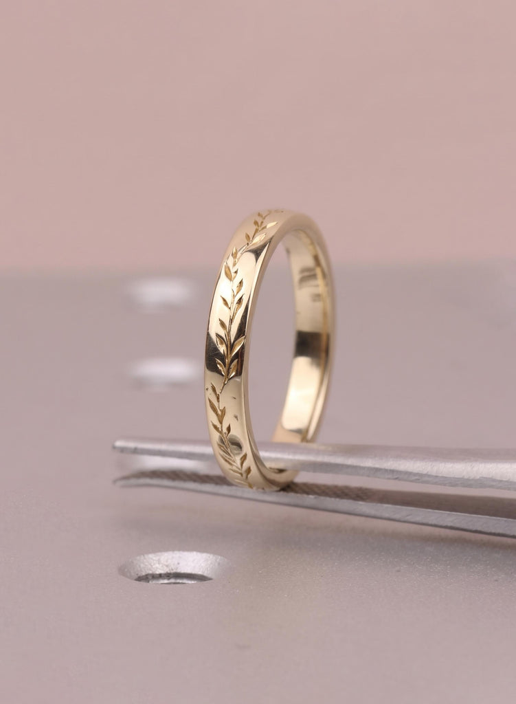Olive Leaf Ring, Dainty 14K/18K Solid Gold Nature Inspired Wedding Ring for Women, Thin Wedding Band Stacking Ring, Handmade Nature Jewelry image #1