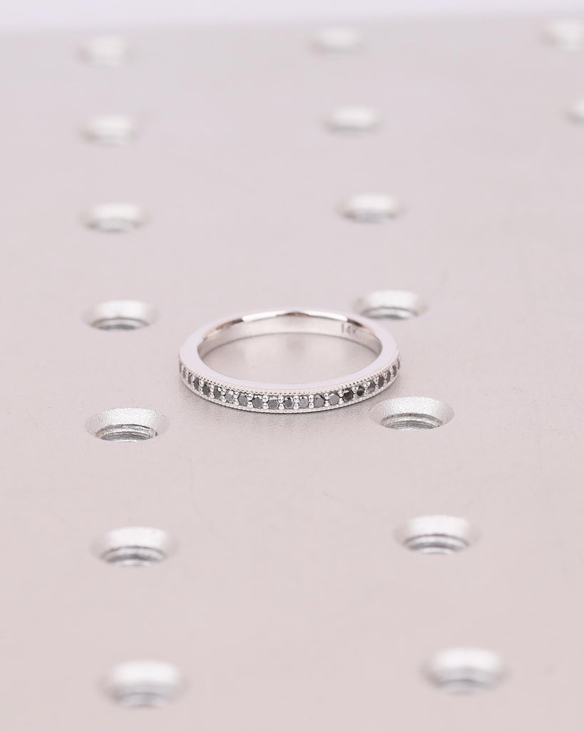 Half Eternity Round Black Diamond Wedding Band, Dainty 18k/14k White Gold Wedding Ring, Handmade Jewelry, Unique Stackable Rings for Women image #10