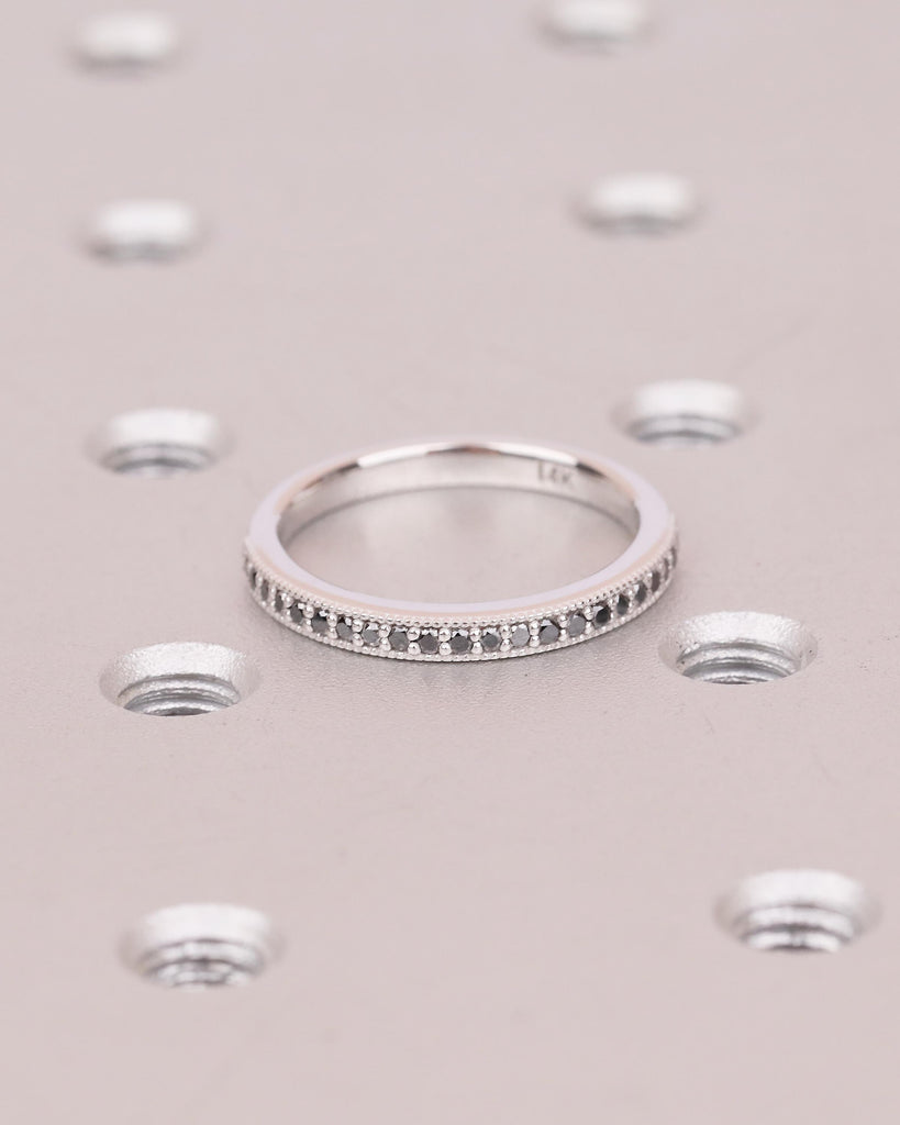 Half Eternity Round Black Diamond Wedding Band, Dainty 18k/14k White Gold Wedding Ring, Handmade Jewelry, Unique Stackable Rings for Women image #18