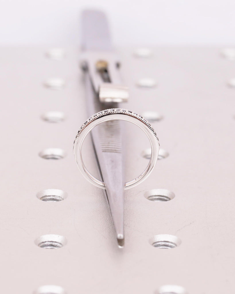 Black Diamond Wedding Band Women, Milgrain 14k White Gold Half Eternity Matching Rings image #7