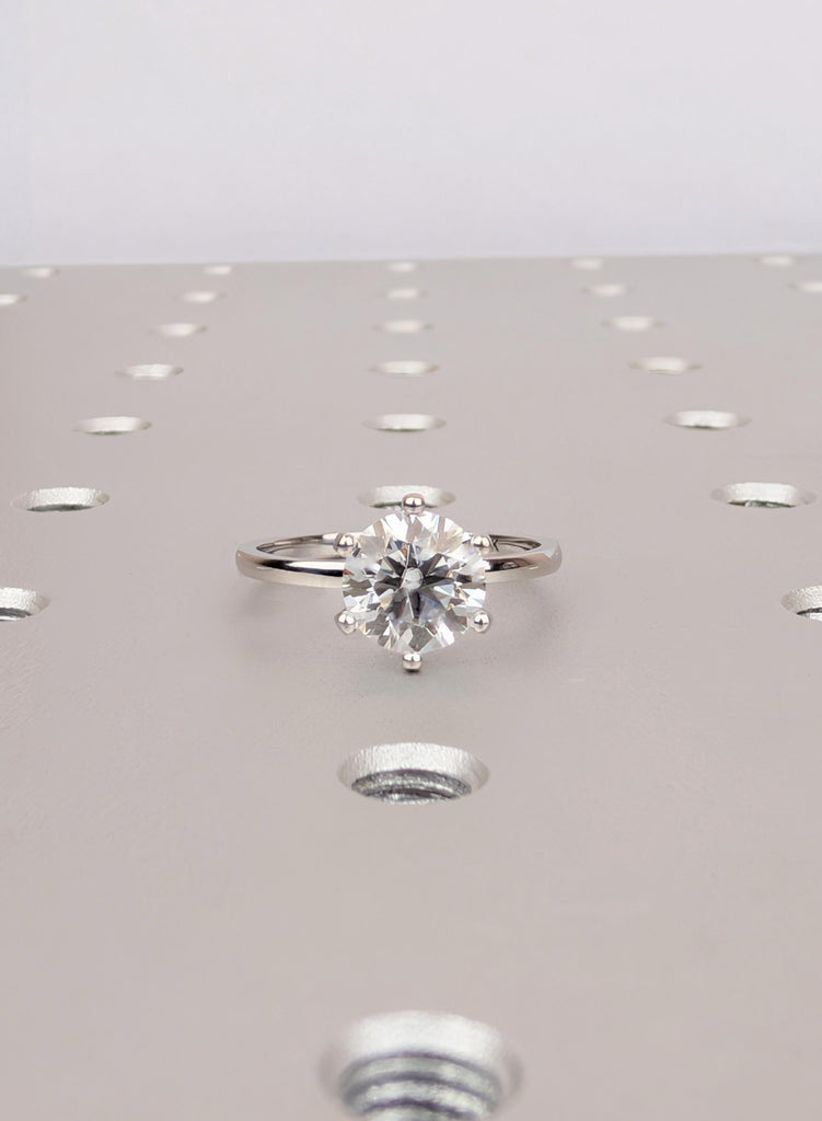 Certified Round Cut  Lab Grown Diamond Engagement Ring, Dainty 14K Solid White Gold Solitaire Wedding Ring, Sustainable Diamond Jewelry image #3