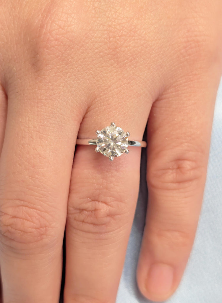 VSS Moissanite Engagement Ring, Round Cut Custom Solitaire 14K/18K Solid Gold Wedding Band, Modern Bridal Jewelry, Handmade Ring For Women image #9