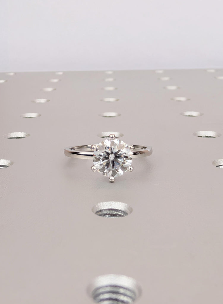 VSS Moissanite Engagement Ring, Round Cut Custom Solitaire 14K/18K Solid Gold Wedding Band, Modern Bridal Jewelry, Handmade Ring For Women image #1