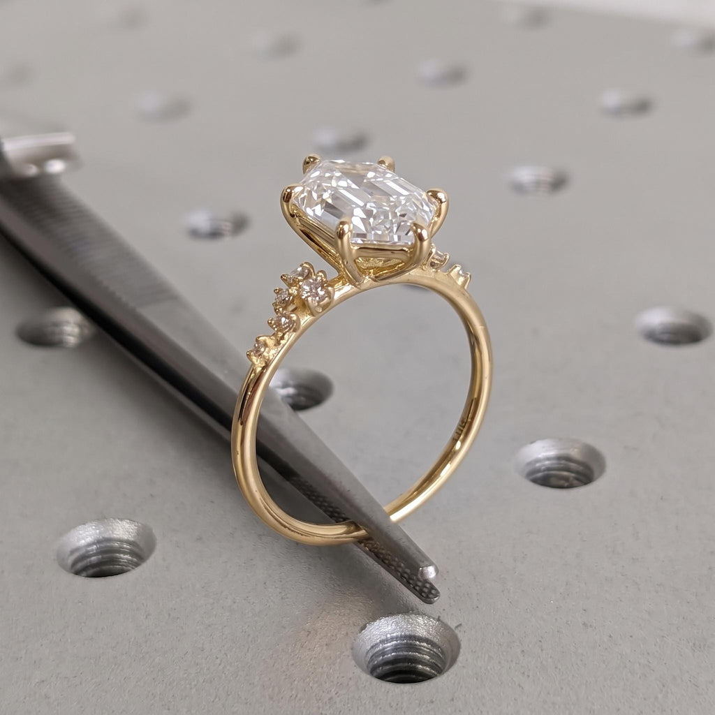 Dutch Marquise Diamond Engagement Ring | 18K Yellow Gold Snowdrift Diamond Cluster Wedding Ring Anniversary Gift for Her image #3