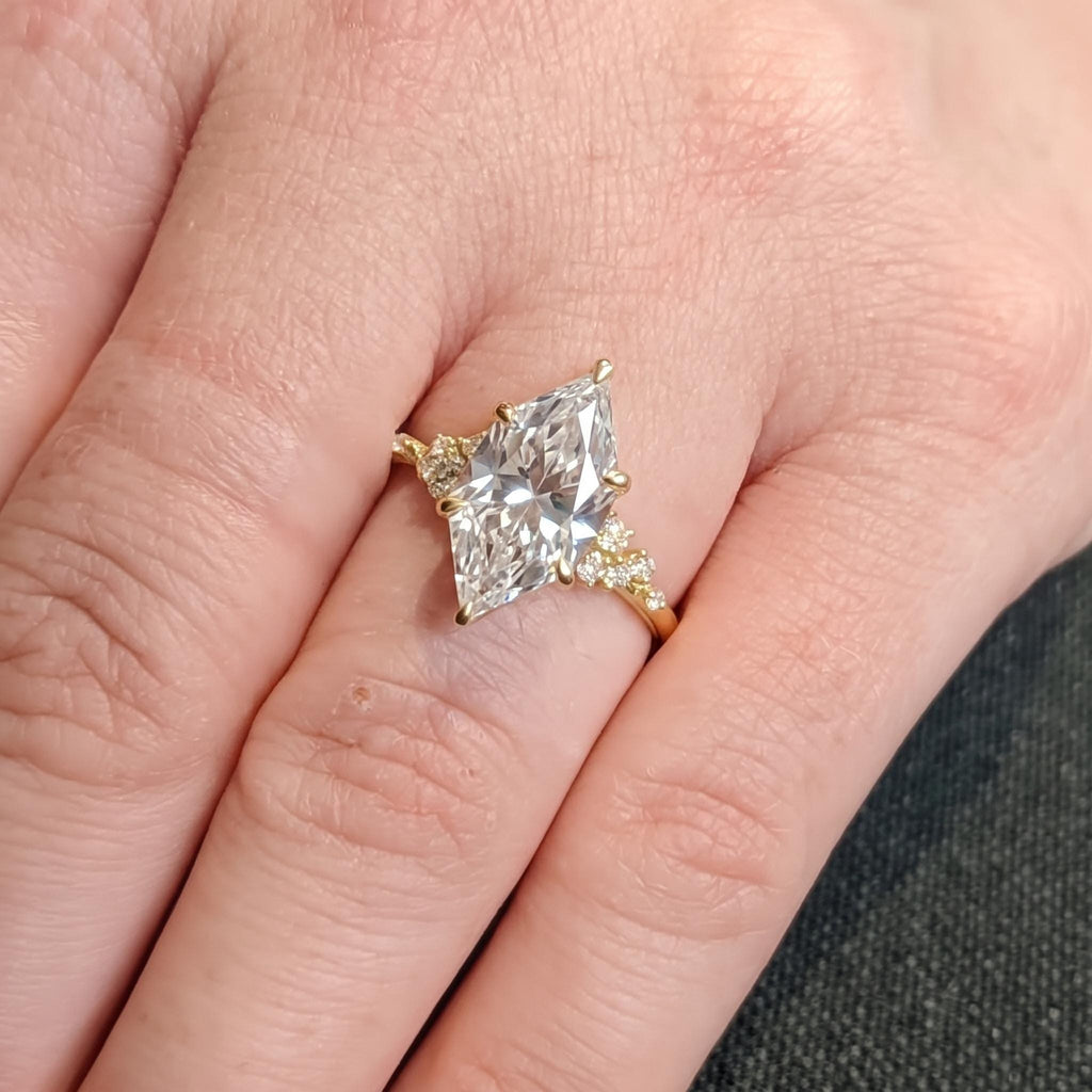 18k Yellow Gold Dutch Marquise Moissanite Engagement Ring | Diamond Cluster Wedding Ring | Unique Bridal Jewelry Custom Ring Gift For Her