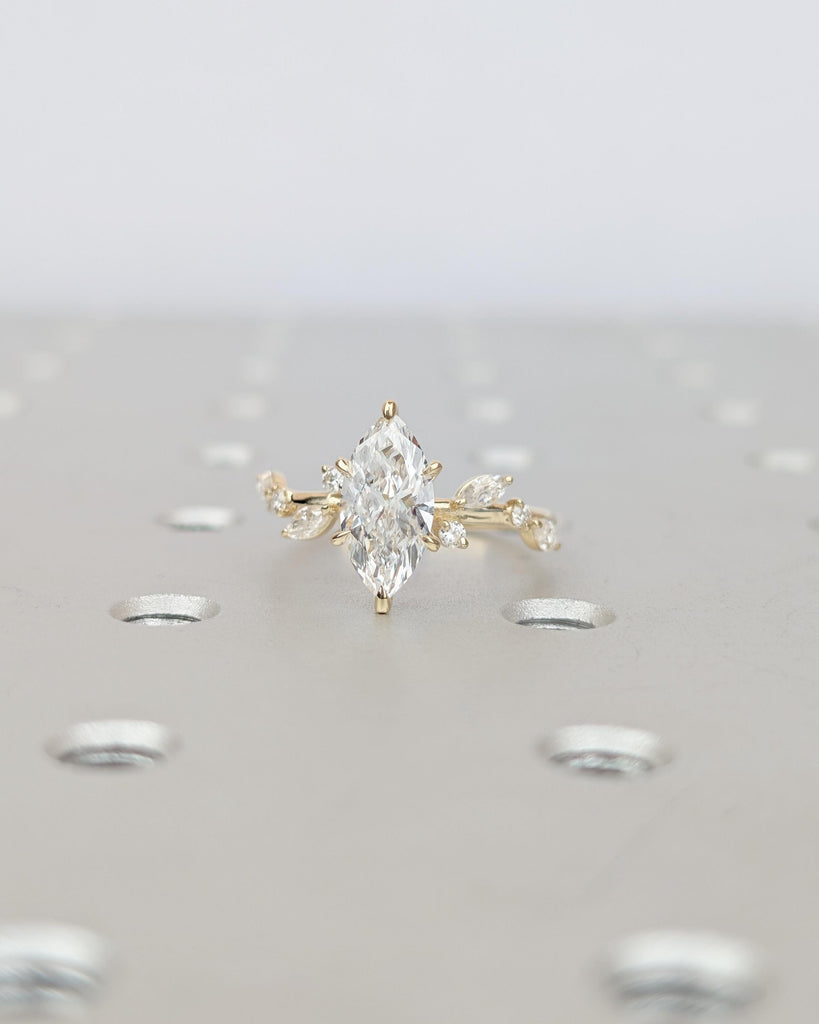 1.5 Carat Lab Created Diamond Wedding Ring, 14k Gold Marquise Cut Ring, Nature Jewelry image #16