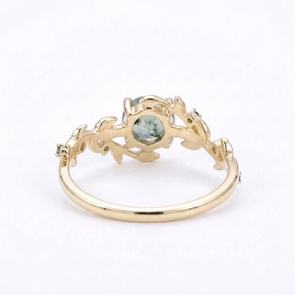 Vine and Leaf Emerald, Moss Agate Rings | Solid Gold Engagement Rings | BOHO Ring Wedding Anniversary Gift for Her image #5