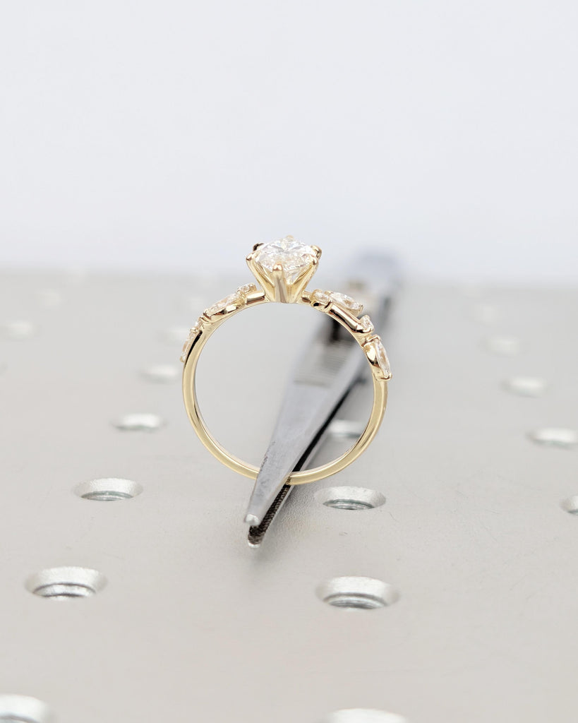 Nature Inspired Engagement Ring, Marquise Lab Made Diamond Ring in 14k Gold, Botanical Rings image #5
