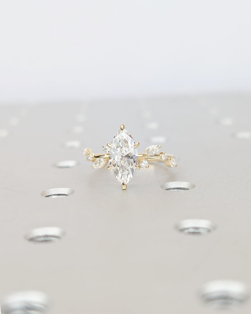 IGI Certified Lab Grown Diamond Cluster Ring, Marquise Cut Engagement Ring, Vintage 18k/14k Gold Statement Rings for Women, Flower Jewelry image #13