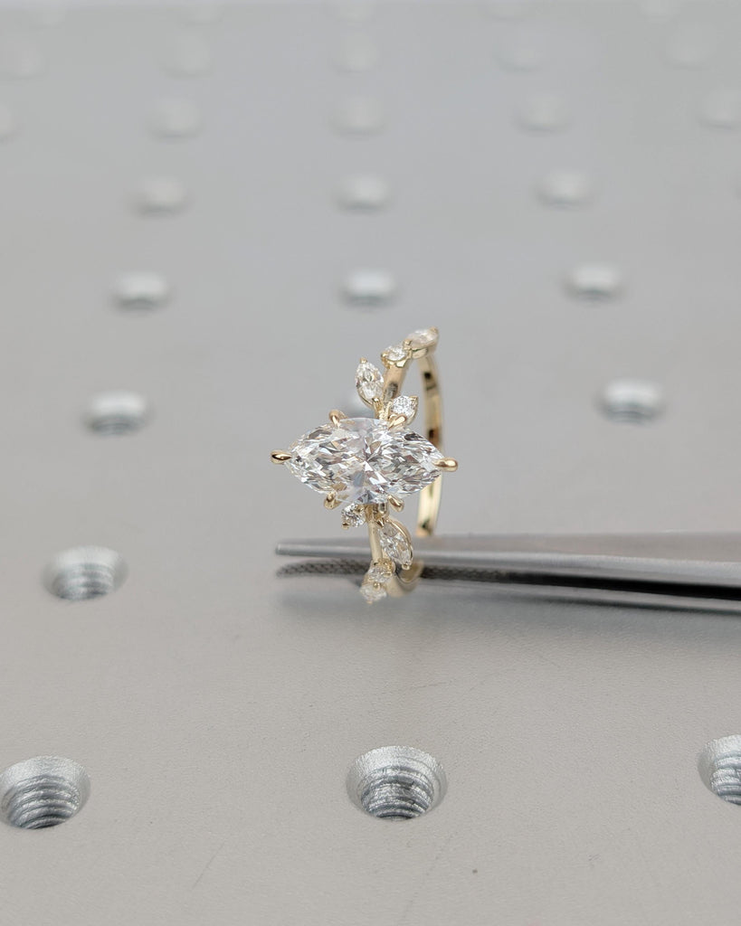 IGI Certified Lab Grown Diamond Cluster Ring, Marquise Cut Engagement Ring, Vintage 18k/14k Gold Statement Rings for Women, Flower Jewelry image #9