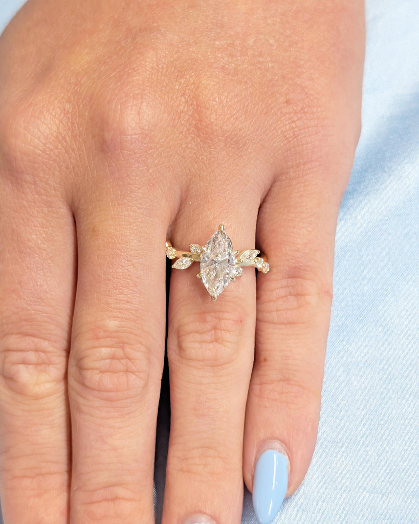 IGI Certified Lab Grown Diamond Cluster Ring, Marquise Cut Engagement Ring, Vintage 18k/14k Gold Statement Rings for Women, Flower Jewelry image #14