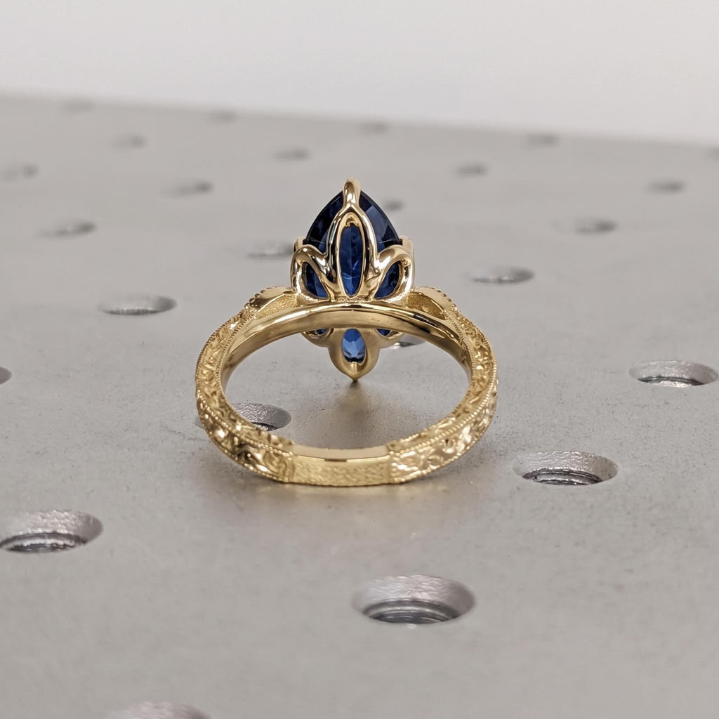 Blue Lab Sapphire and Diamond Art Deco Promise Ring | Solid Gold Gemstone Engagement Ring | September Birthstone Anniversary Gift image #4