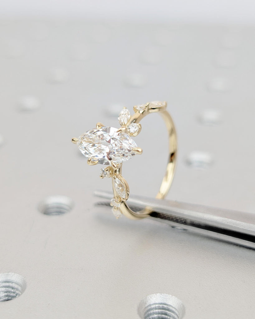 IGI Certified Lab Grown Diamond Cluster Ring, Marquise Cut Engagement Ring, Vintage 18k/14k Gold Statement Rings for Women, Flower Jewelry image #12