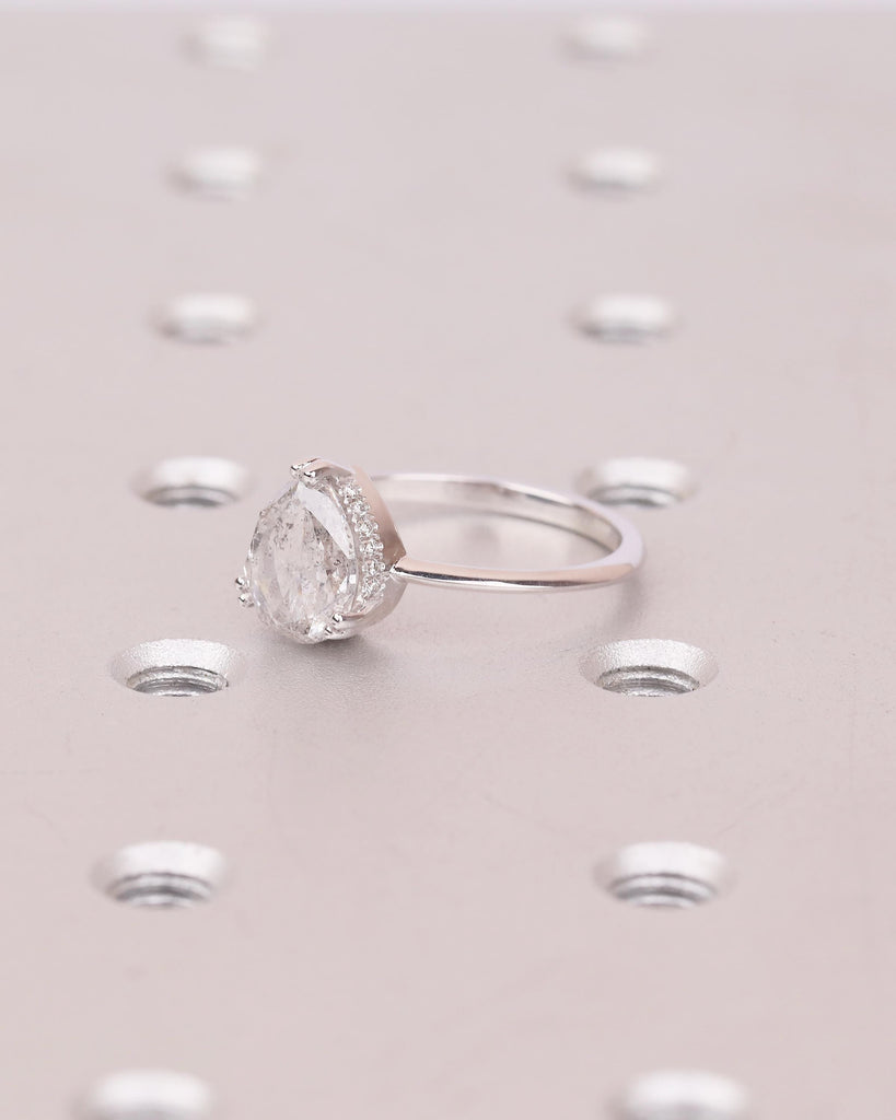 Hidden Halo Diamond Engagement Ring, Double Prong Vintage Salt and Pepper Ring, 14k White Gold Promise Rings for Women, Personalized Jewelry image #4