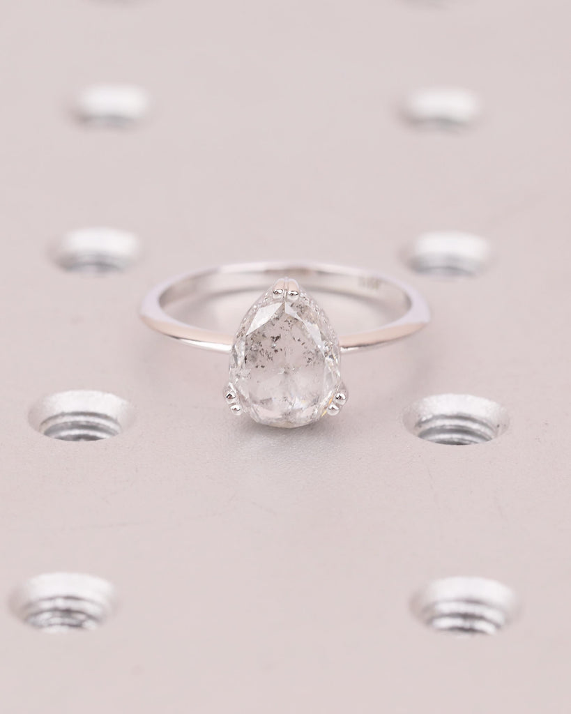Pear Cut Salt and Pepper Diamond Engagement Ring, 14k White Gold Hidden Halo Ring image #14