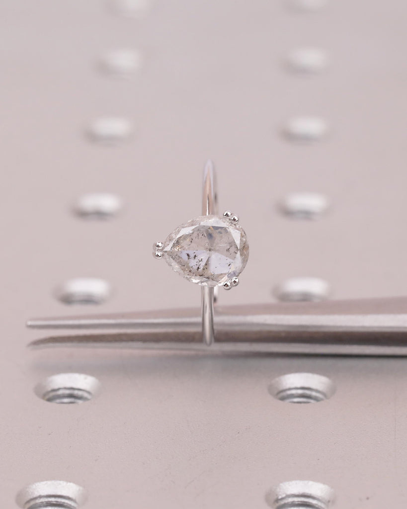 Pear Cut Salt and Pepper Diamond Engagement Ring, 14k White Gold Hidden Halo Ring image #5