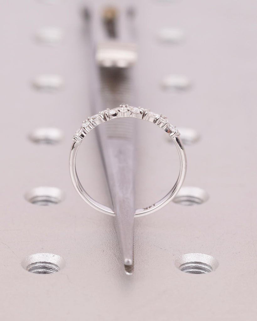 Art Deco Women's Wedding Band, Alternating Round, Marquise Cut Lab Grown Diamond Stackable Rings, Unique 14k White Gold Ring, Bridal Jewelry image #7
