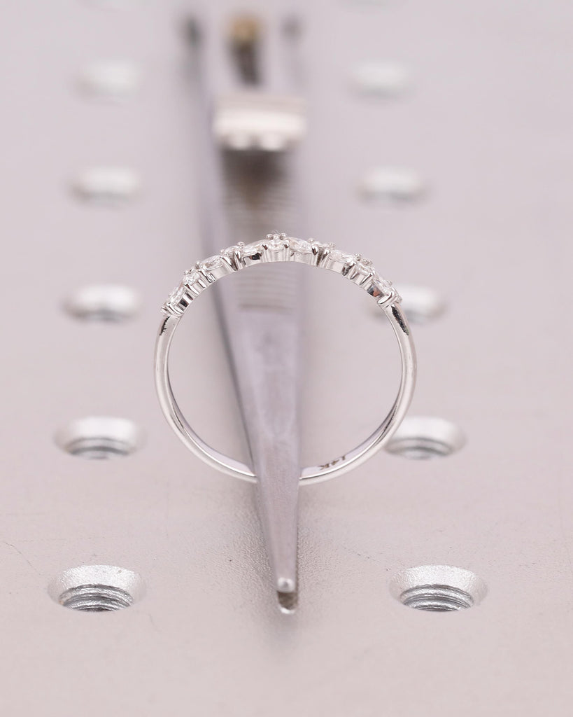 Round, Marquise Diamond Wedding Band Women, Dainty 14k White Gold Matching Rings image #7