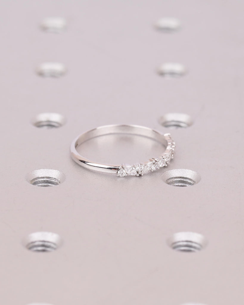 Art Deco Women's Wedding Band, Alternating Round, Marquise Cut Lab Grown Diamond Stackable Rings, Unique 14k White Gold Ring, Bridal Jewelry image #20